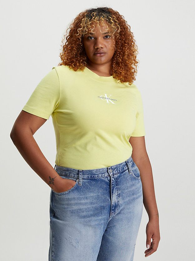 t-shirt in cotone con monogramma yellow sand da donna calvin klein jeans