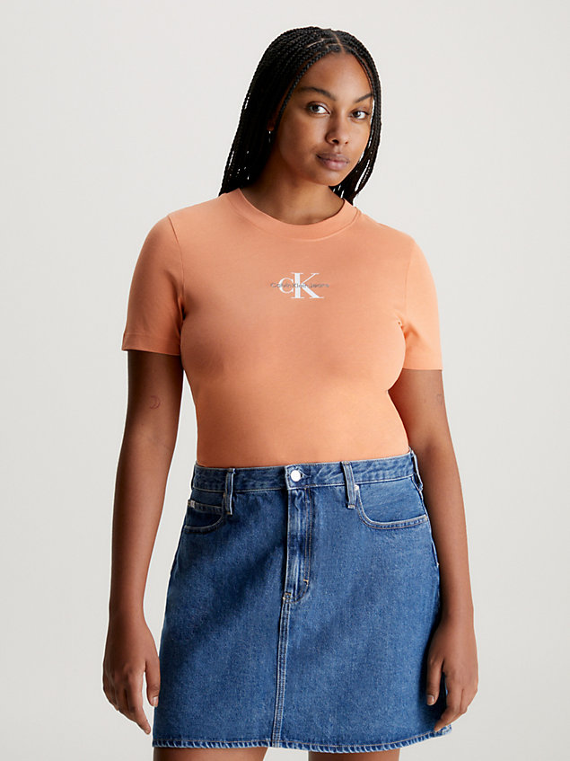 t-shirt in cotone con monogramma orange da donna calvin klein jeans