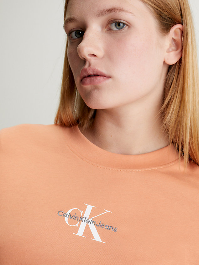camiseta de algodón con monograma orange de mujer calvin klein jeans