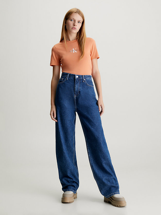 tropical orange t-shirt aus baumwolle mit monogramm für damen - calvin klein jeans