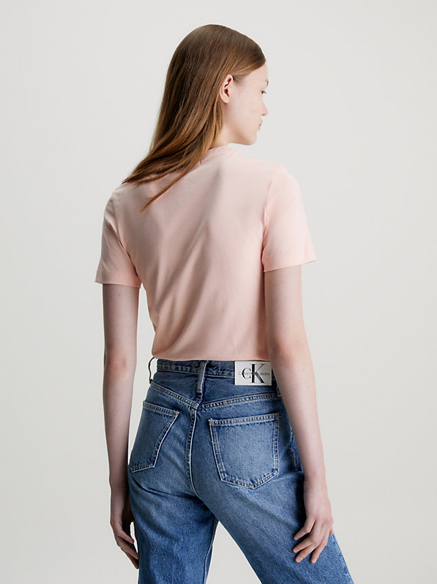 camiseta de algodón con monograma pink de mujer calvin klein jeans