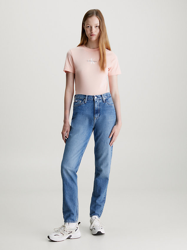 pink cotton monogram t-shirt for women calvin klein jeans