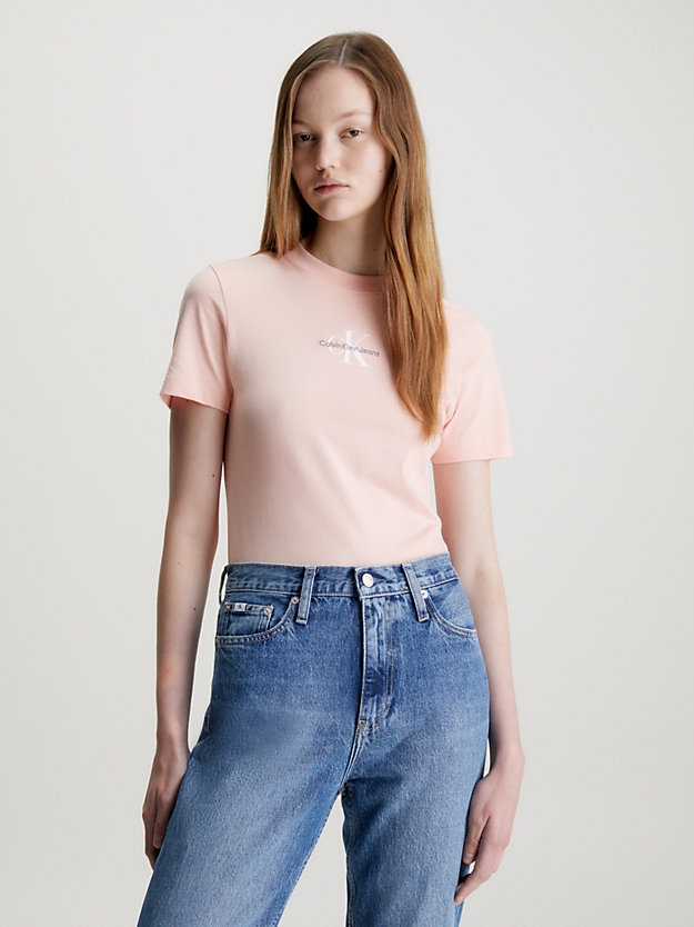 faint blossom t-shirt aus baumwolle mit monogramm für damen - calvin klein jeans
