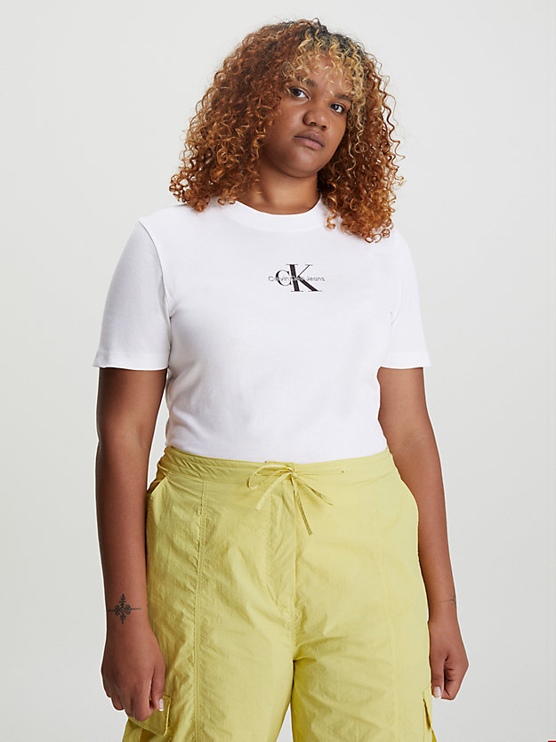 t-shirt en coton avec monogramme bright white pour femmes calvin klein jeans