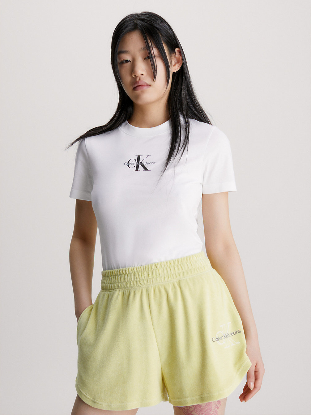 BRIGHT WHITE T-Shirt Slim Avec Monogramme undefined femmes Calvin Klein