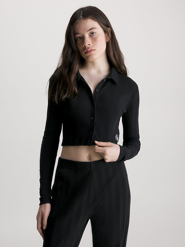 black cropped cardigan aus geripptem jersey für damen - calvin klein jeans