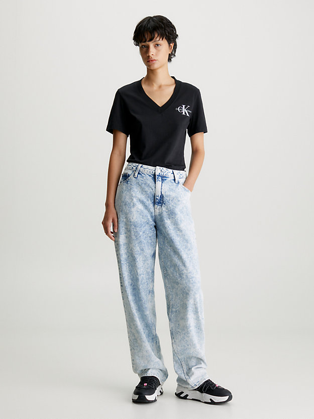 ck black monogram v-neck t-shirt for women calvin klein jeans