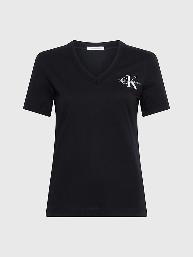 t-shirt avec monogramme et col en v ck black pour femmes calvin klein jeans