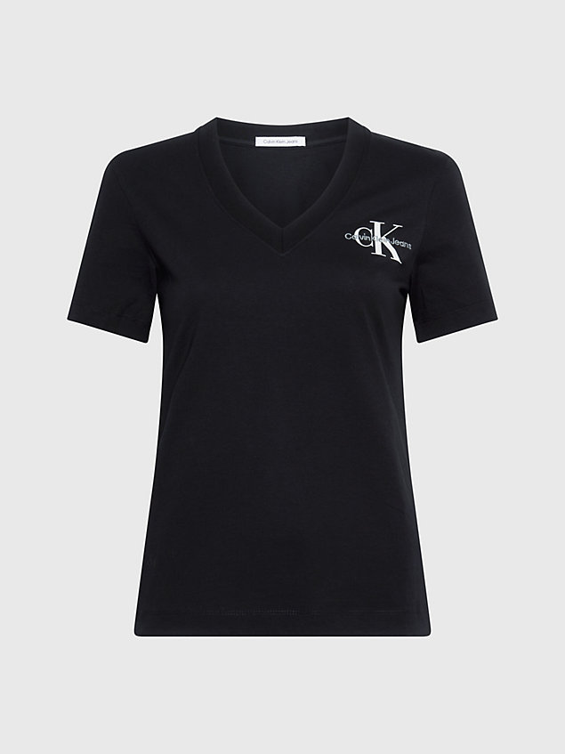 black monogram v-neck t-shirt for women calvin klein jeans