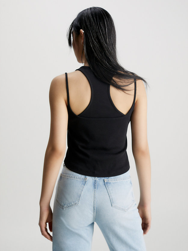 ck black double layer ribbed tank top for women calvin klein jeans
