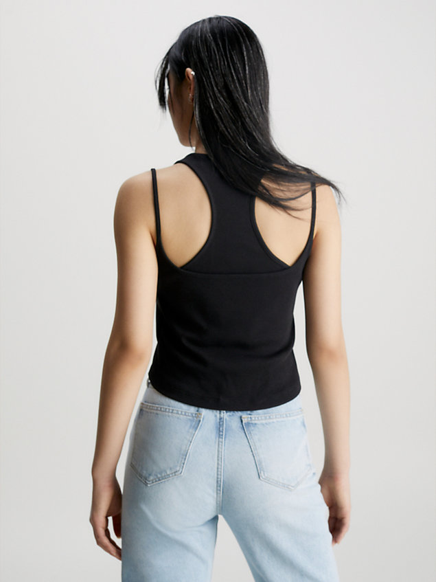 black double layer ribbed tank top for women calvin klein jeans