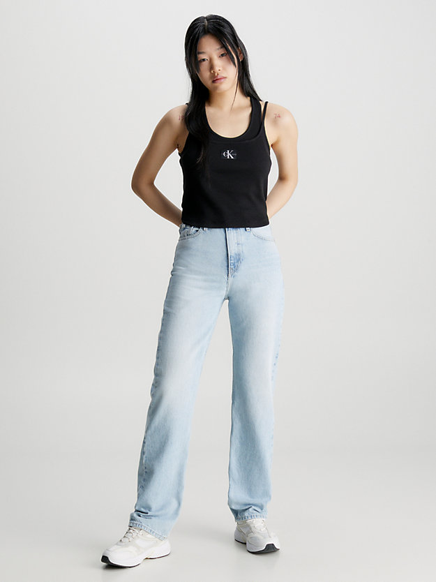 ck black dubbellaagse geribde tanktop voor dames - calvin klein jeans