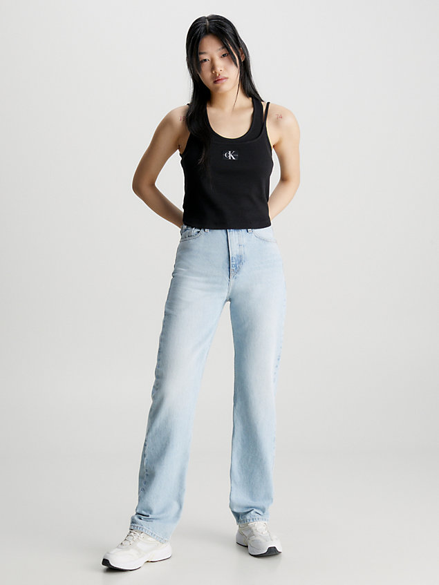 camiseta de tirantes acanalada de dos capas black de mujer calvin klein jeans
