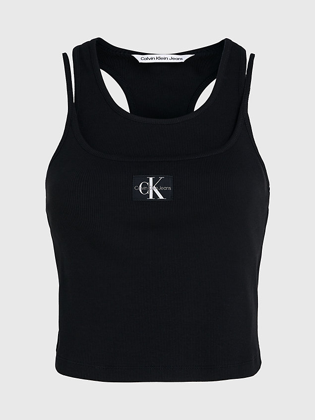 black double layer ribbed tank top for women calvin klein jeans