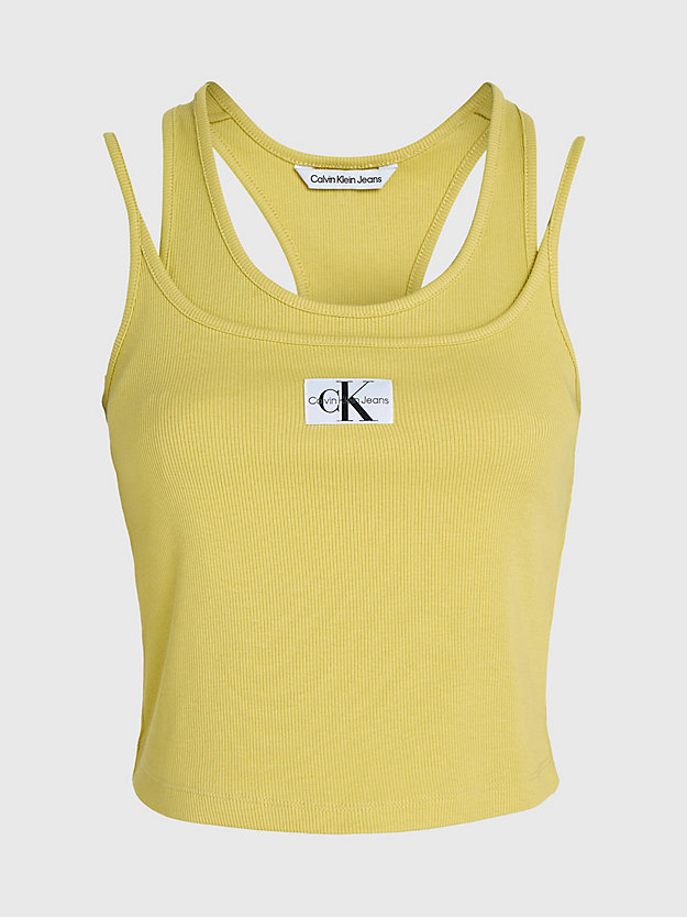 yellow sand double layer ribbed tank top for women calvin klein jeans