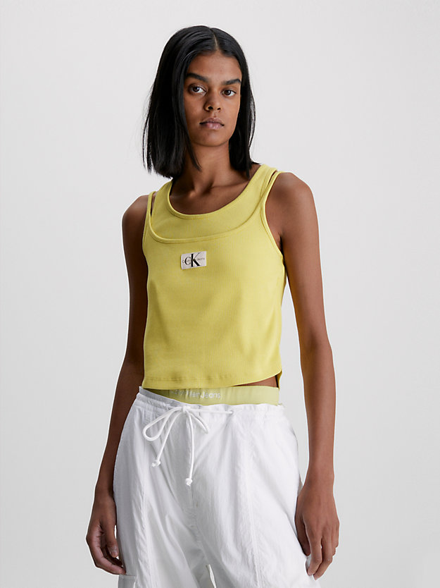 yellow sand double layer ribbed tank top for women calvin klein jeans