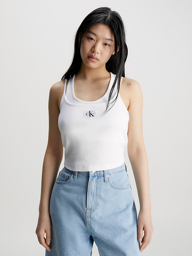 white double layer ribbed tank top for women calvin klein jeans