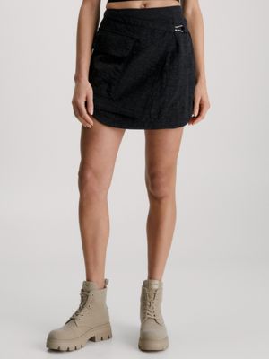 Calvin Klein Logo Waistband A Line Mini Skirt in Black