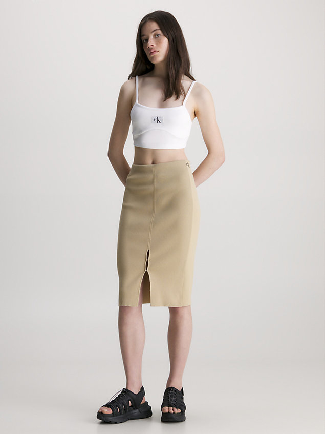 beige hook and eye midi skirt for women calvin klein jeans