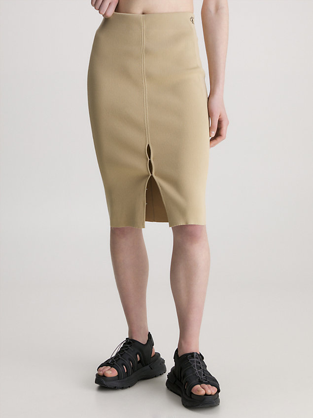 beige hook and eye midi skirt for women calvin klein jeans