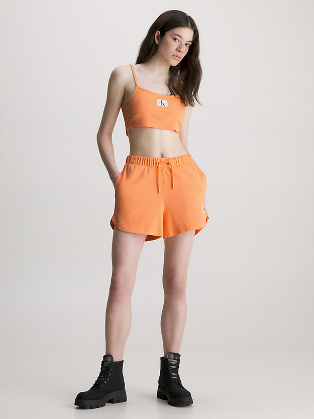 crushed orange relaxed ribbed jersey shorts for women calvin klein jeans