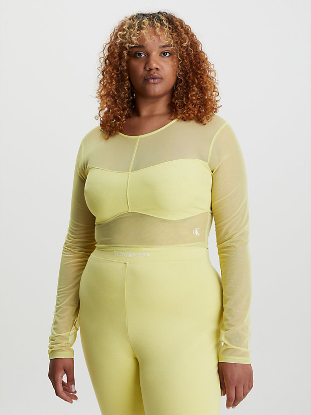 yellow sand mesh long sleeve cropped top for women calvin klein jeans