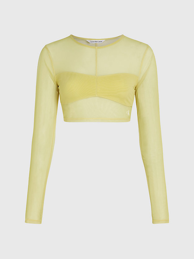 yellow sand mesh long sleeve cropped top for women calvin klein jeans