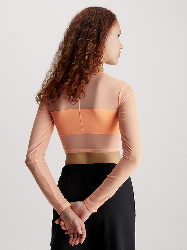 crushed orange mesh long sleeve cropped top for women calvin klein jeans