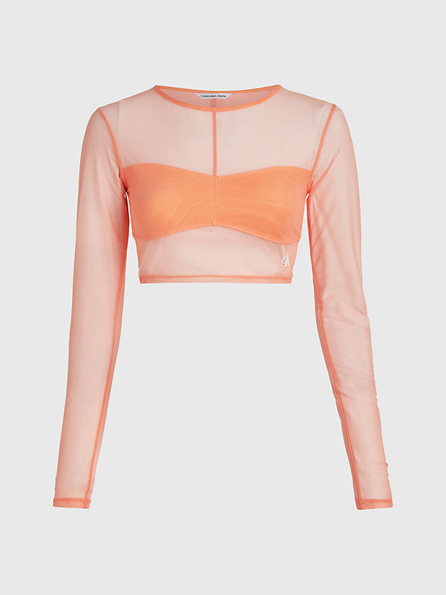 crushed orange mesh long sleeve cropped top for women calvin klein jeans