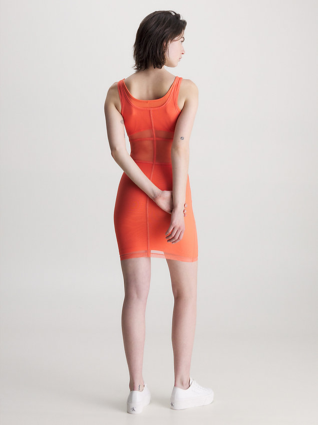 orange dwuwarstwowa siateczkowa sukienka bez rękawów dla kobiety - calvin klein jeans