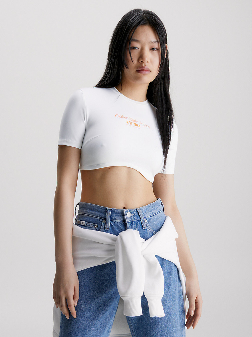 BRIGHT WHITE Cropped Bustier T-Shirt undefined women Calvin Klein