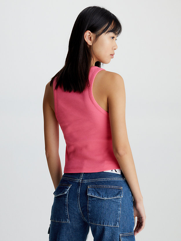 glamour pink wąski top bez rękawów z bawełny ściągaczowej dla kobiety - calvin klein jeans