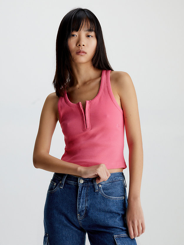 glamour pink slim cotton rib tank top for women calvin klein jeans