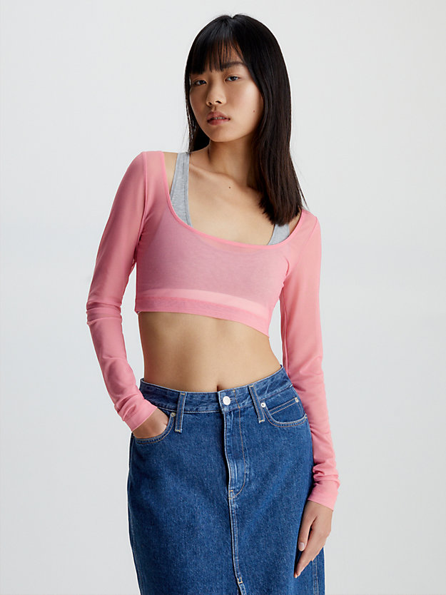 GLAMOUR PINK Slim Mesh Cropped Top for women CALVIN KLEIN JEANS