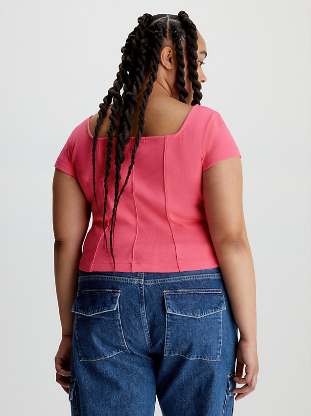 camiseta con corchete de canalé de algodón pink de mujer calvin klein jeans