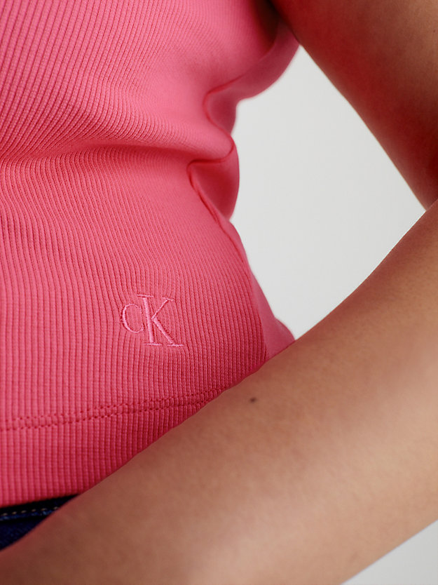 GLAMOUR PINK T-shirt ze ściągaczowej bawełny z zapięciem na haftkę dla Kobiety CALVIN KLEIN JEANS
