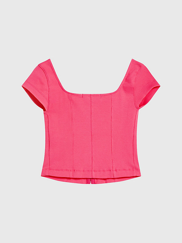 camiseta con corchete de canalé de algodón glamour pink de mujer calvin klein jeans