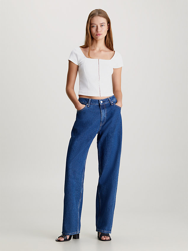 camiseta con corchete de canalé de algodón white de mujer calvin klein jeans