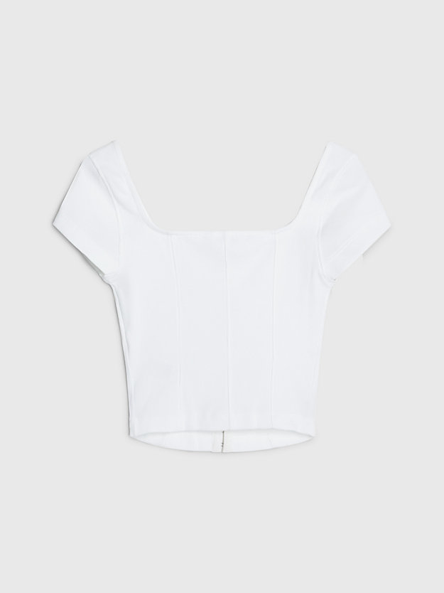 BRIGHT WHITE T-shirt a costine in cotone con gancetto e asola da donna CALVIN KLEIN JEANS