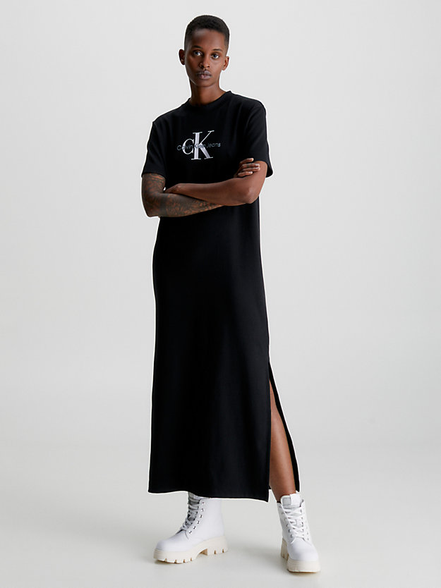 CK BLACK Vestido camisero maxi con monograma de mujer CALVIN KLEIN JEANS