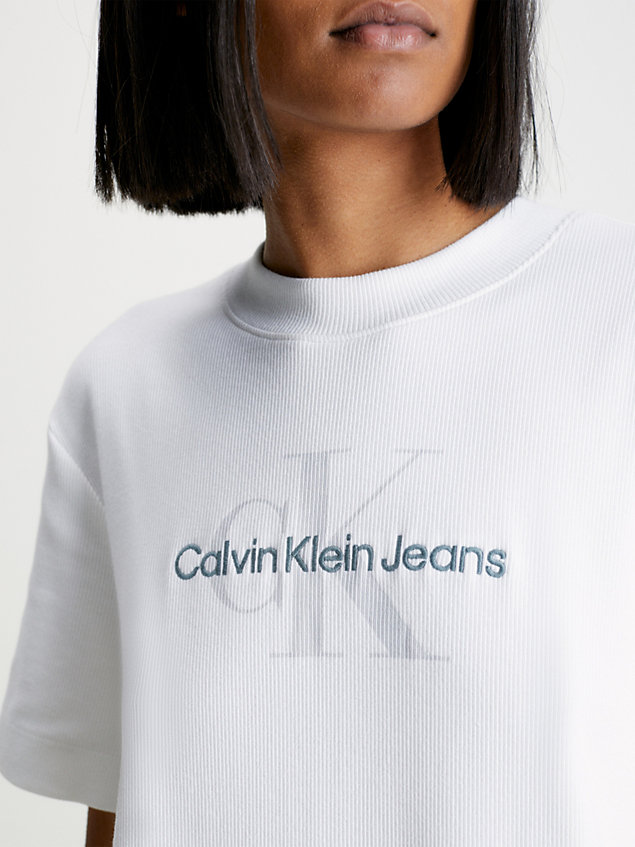 abito a t-shirt maxi con monogramma white da donna calvin klein jeans