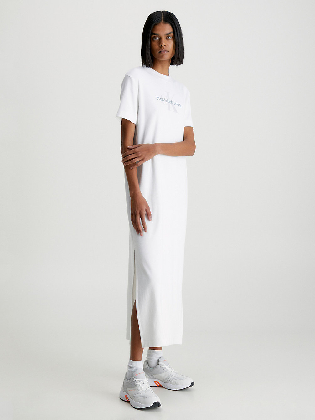 BRIGHT WHITE Robe T-Shirt Longue Avec Monogramme undefined femmes Calvin Klein