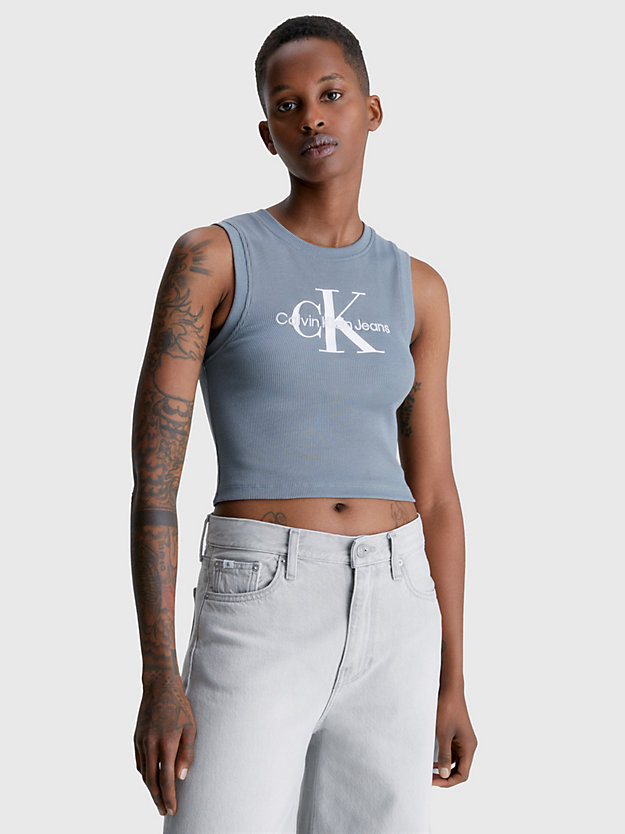 camiseta de tirantes cropped con monograma overcast grey de mujer calvin klein jeans