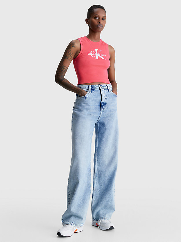 camiseta de tirantes cropped con monograma pink flash de mujer calvin klein jeans