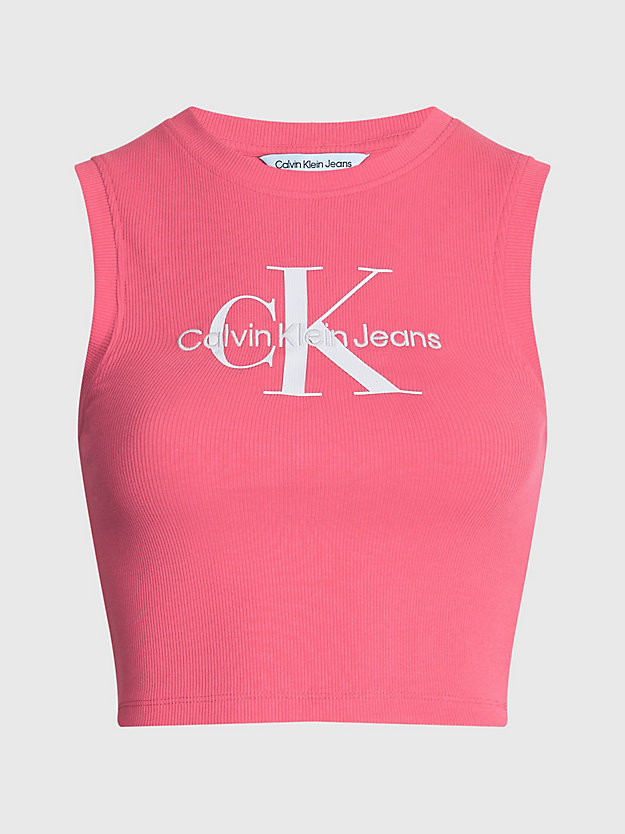camiseta de tirantes cropped con monograma pink flash de mujer calvin klein jeans