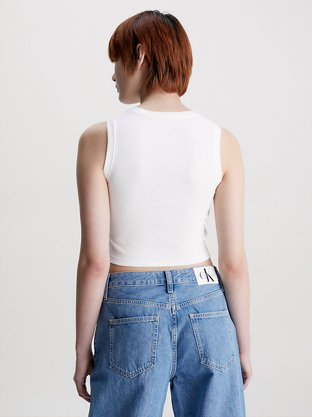 camiseta de tirantes cropped con monograma bright white de mujer calvin klein jeans