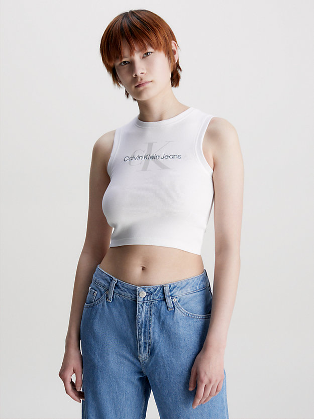camiseta de tirantes cropped con monograma bright white de mujer calvin klein jeans