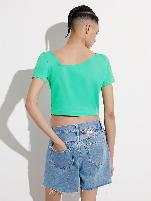 t-shirt slim court - pride aqua green pour femmes calvin klein jeans
