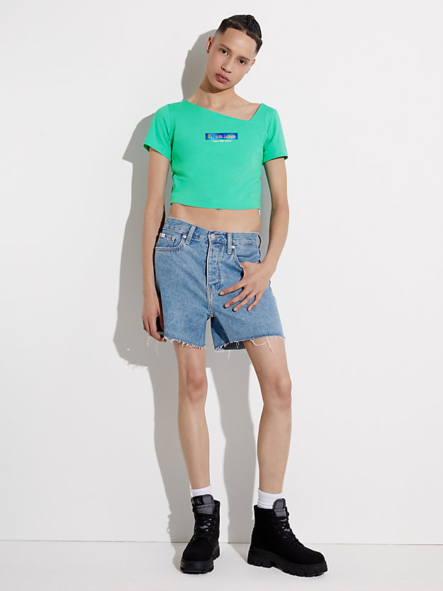 aqua green slim cropped t-shirt - pride for women calvin klein jeans