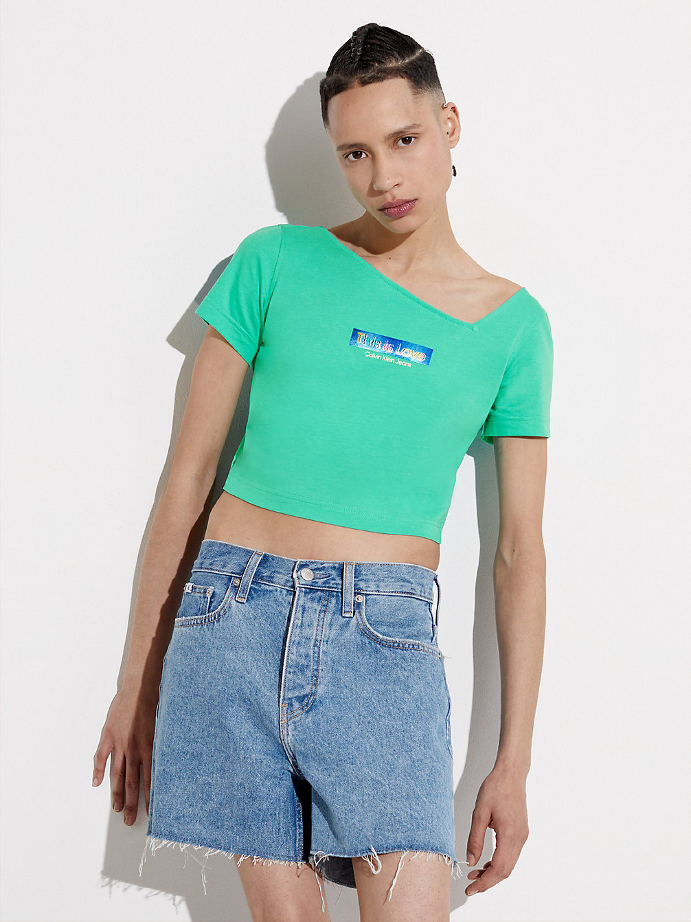 AQUA GREEN Slim Cropped T-Shirt - Pride undefined women Calvin Klein